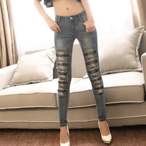New Autumn Fashion Boyfriend Vintage Women Patchwork Hole Jeans Female Skinny Stretch Jean Vintage Ladies Pencil pants SK6664