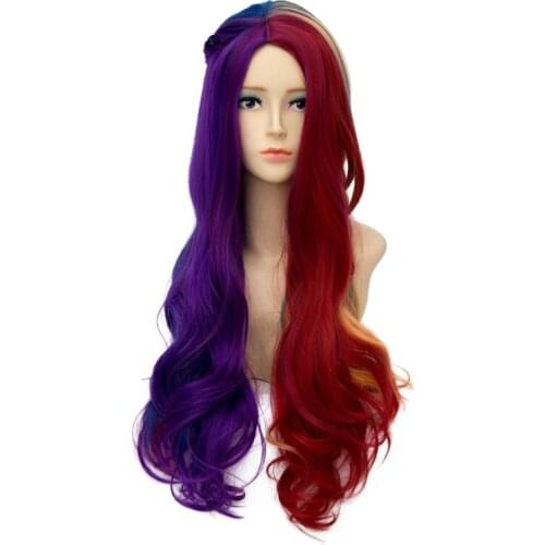 Top Quality Long Curly Rainbow Colored Wig Cosplay Costume Synthetic Harajuku Lolita Braiding Hair For Party