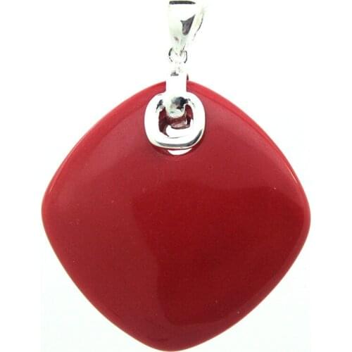 925 STERLING SILVER IMITATION RED CORAL RICH LUCKY NECKLACE PENDANT 35*35MM
