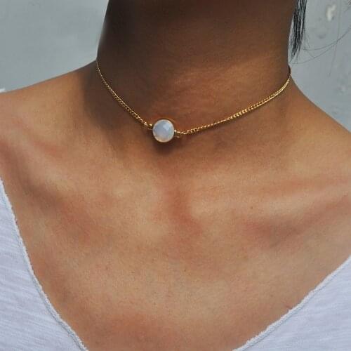 Simple opal stone choker necklace gold color pendant necklace for women jewelry party gift suit for all outfit and occasion