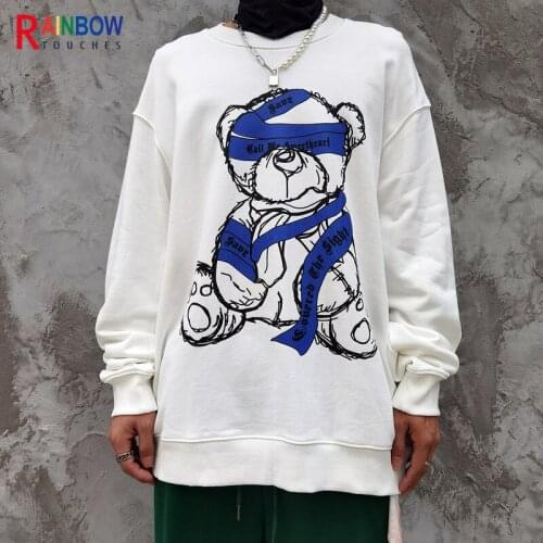 Rainbowtouches 2021 New Net Red Cartoon Bear Print Mens And Womens Fashion Brand Pullover Sweater Loose Hip Hop Top Unisex