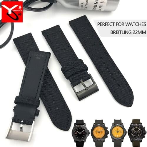 22mm Surface Nylon Bottom Cowhide Watch Strap Needle Buckle Replace Watchband Special for Breitling Series Watch Accessories