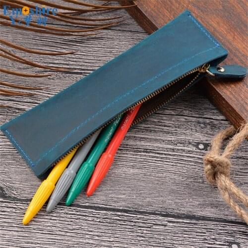Retro Leather Pencil Bag College Top Layer Leather Handmade Purse Student Pencil Cases Stationery Storage Bag B309