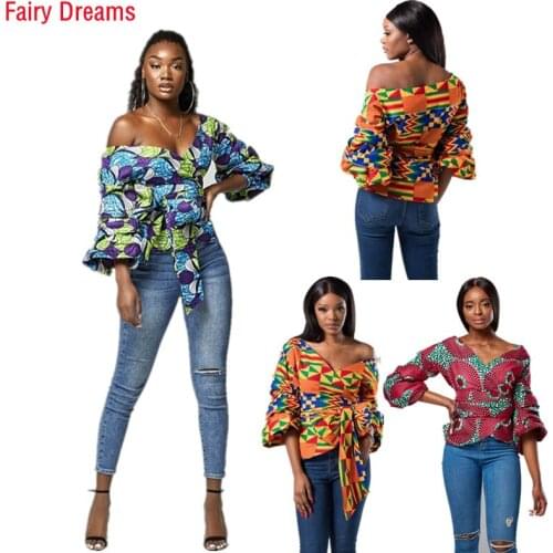Sexy Crop Tops For Women Traditional African Clothing 2020 Summer Style Dashiki Print Bandage Shirt Off Shoulder Fairy Dreams