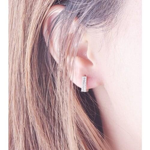 925 Sterling Silver Earrings For Women Jewelry Shiny Zircon Square Hoop Earring Girl Fashion Valentines Day Accessories KOFSAC