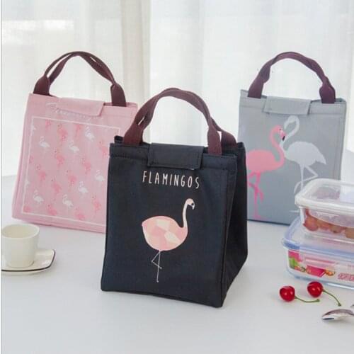 Cute FlamingosPortable Insulated Canvas lunch Bag Thermal Food Picnic Lunch Bags for Women kids Men Cooler Lunch Box Bag
