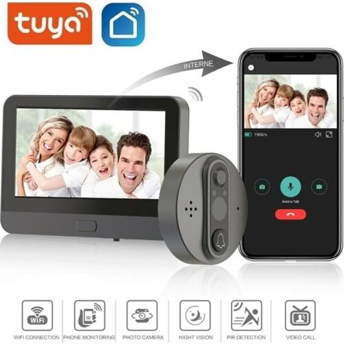 Tuya Smart WiFi Video Doorbell Peephole Doorbell Viewer Home PIR Motion Detection Security Monitor Detection APP Remote Control