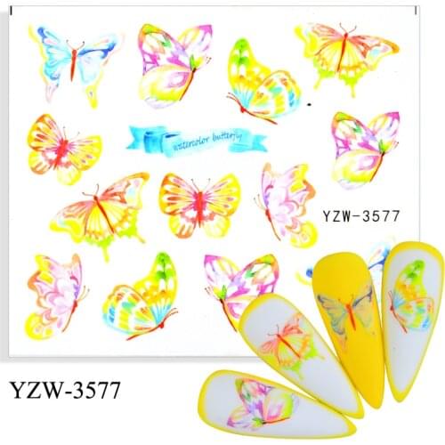 Nail Sticker Watercolor Colorful Fly Butterfly Water Decals Design For Manicure Sliders Nail Art Decorations Nails Accessories