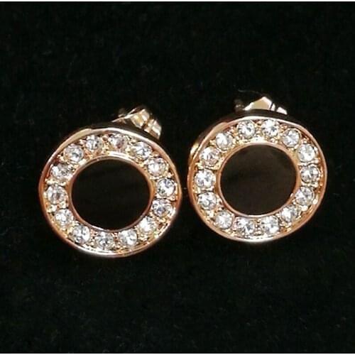 Top Quality Rose Gold Color Classic Black Earrings Micro Pave Zircon Round Stud Earrings For Men Women Fashion Jewelry