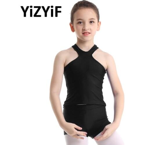 YiZYiF Kids Girls Sports Clothes gymnastics leotard Outfit Racer Front and Back Tank Top with Bottoms Ballet Dance Gym Workout