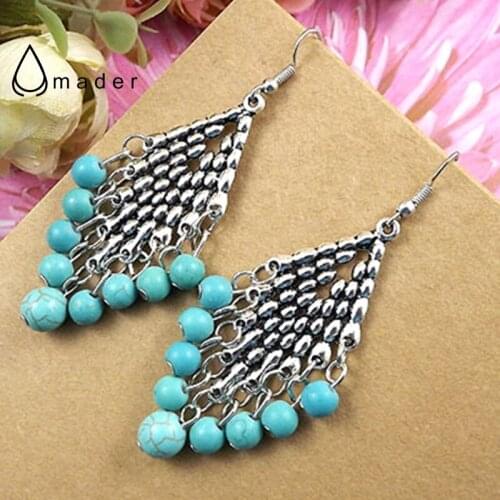 2020 Fashion Women Jewelry Wholesale Vintage Bohemian Style Tibetan Silver Color Refined Long Section Tassel Stud Women Earring