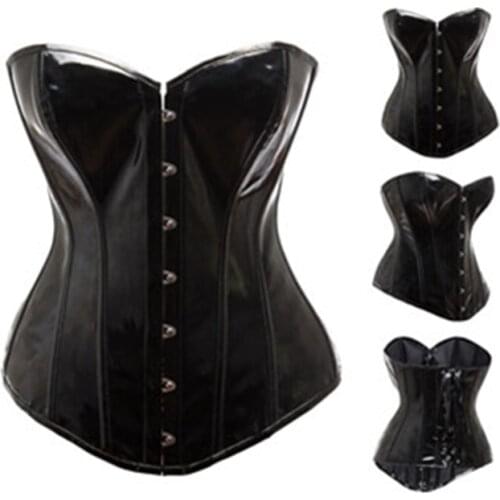 Fancy Freee Shipping Black Womens PU Leather Punk Bustier Corset Waist Trainer