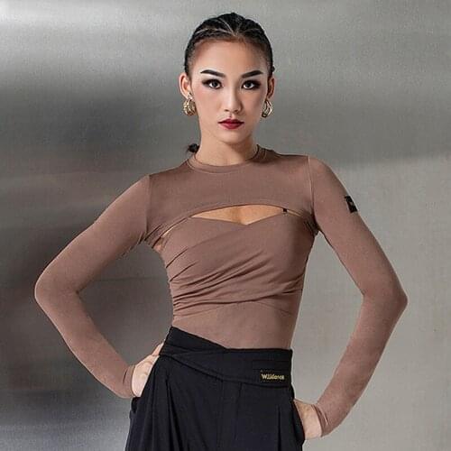 2021 Latin Dance Clothes Long Sleeves Tops Women Warm Up Practice Dance Wear Samba Rumba Clothes Standard Latin Costume DNV15278