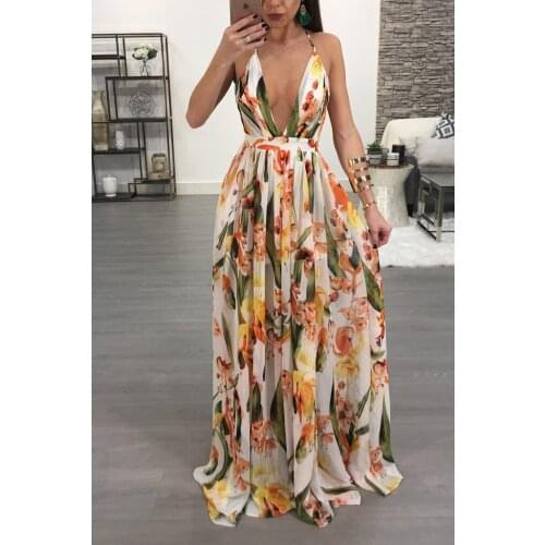 Echoine Summer Floral Print Maxi Long Dress Women