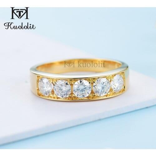 Kuololit Solid 14K 10K Yellow Gold Ring for Women Round 4.0mm Moissanite Solitaire Matching Eternity Wedding Band Engagement New