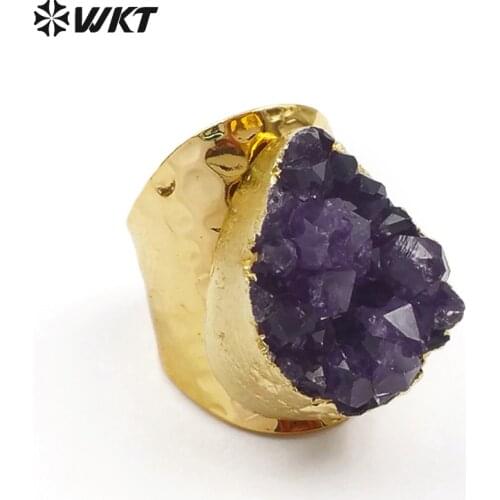 WT-R102 Vintage Design Random Shape Tiny Druzy Stone With Gold Dipped Ring Women Fashion Jewelry Ring