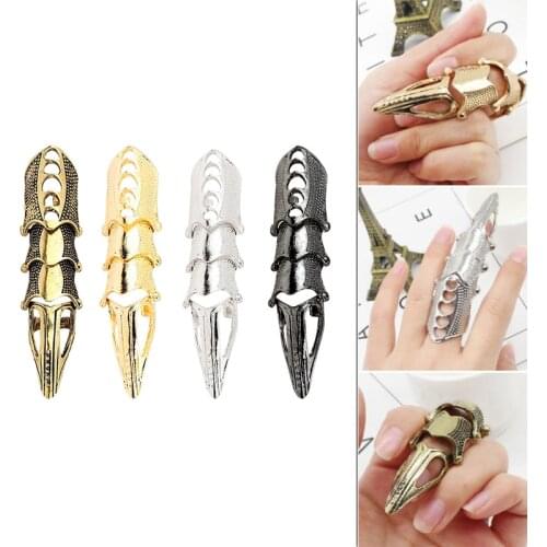 Punk Gold Finger Gothic Jewelry Rings for Women Big Finger Knuckle Claw Nail Rings Metal Pack Opening Adjustable Set Role Play