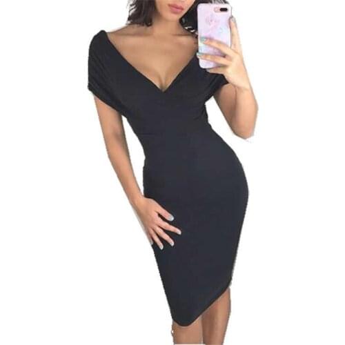 Dress For Women Apricot Office Lady V Neck Sexy Off Shoulder Burst Bandage Dress Slim A-Line Mujer Elegant Party Dress M0648