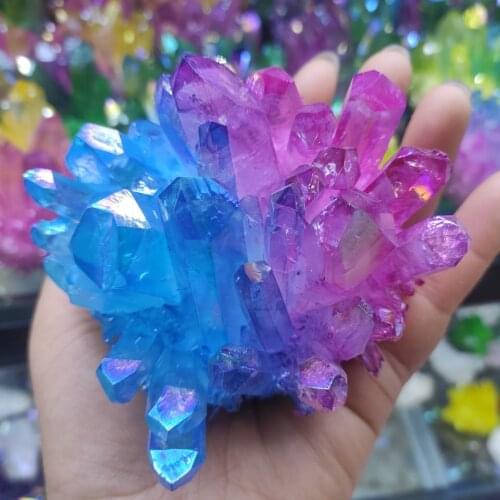1pcs New Sky Blue+ Pink Electroplated Crystal Quartz Specimen Electroplating Crystal Clusters Decoration Gift Healing
