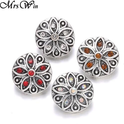 10pcs/lot New Snaps Jewelry Rhinestone Flower Snap Button Fit 12mm Snap Bracelets Bangles Mini Buttons Jewelry