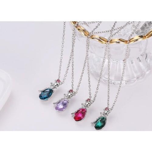 12 Pieces/Lot Water Drop Crystal Rose Flower Necklaces For Women Long Chain Colorful Pendants Necklace Jewelry Accessories Gift