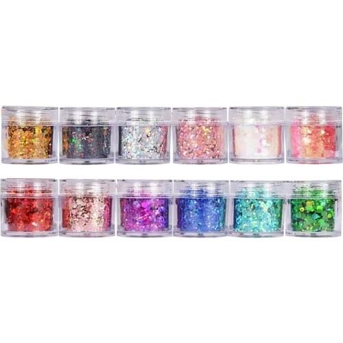 12Pcs 3D Mirror Nail Art Mermaid Glitter Hexagon Paillette Sequins Flakes Sparkling Sequins Manicure Decoration Tips