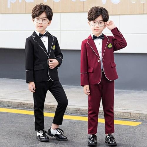 2021 Formal Baby Boy School Uniform Dress Children Piano Suits Tuxedo Kids Wedding Costumes Classic Teenager Boy Church Outfits