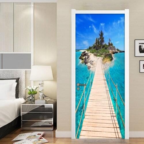 3D Door Sticker Wall Decal DIY Self-adhesive Waterproof Sea Island Mural Home Decoration Door Wall Paper Sticker For Living Room