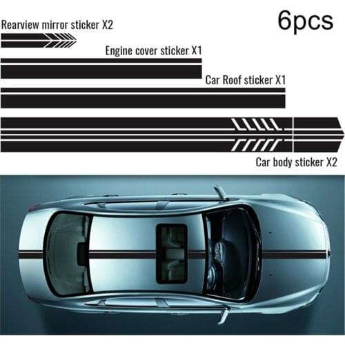 5/6Pcs Car Roof Hood Stripe Graphic Decal Vinyl Body Racing Door Long Sheet Rearview Mirror Sticker