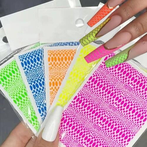 5pcs Snakeskin Nail Art Stickers Self-Adhesive Neon Curve Sexy Snake Print Nails Decals Acrylic Manicure Decoration