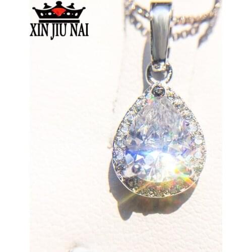 925 sterling silver Super sparkling pigeon egg sweet temperament micro inlaid water drops 5A zircon Platinum Clavicle Chain