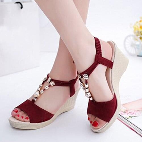 Akexiya 2021 Ladies Wedge Sandals Luxury Rhinestone Platform Sandals Female Comfort Flock Sandalias Girls Summer Dress Shoes R