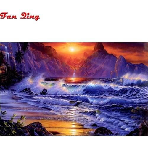 Diamond Painting Full Drill Square/round Landscape 5D DIY Mosaic Embroidery Seaside Sunset Picture Of Rhinestone Craft Kit