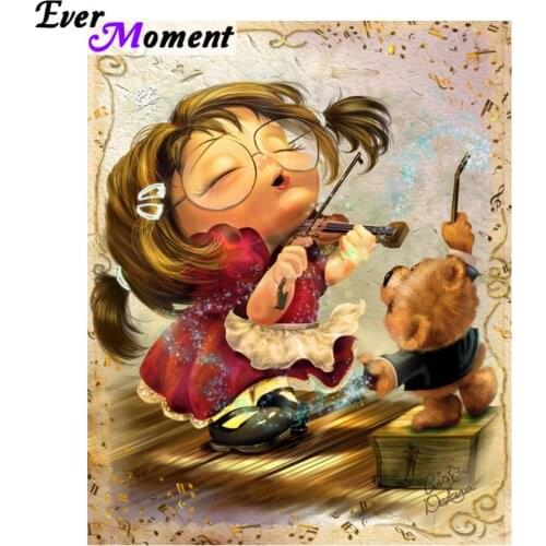 Diamond painting little girl play violin bear diy 5d diamond embroidery portrait full layout painting kit gift for kid ASF762
