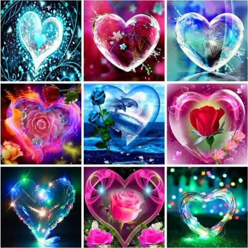 Huacan Diamond Painting Full Drill Flower Rose Mosaic Heart Floral Embroidery Fantasy Scenery Home Decor Wall Stickers