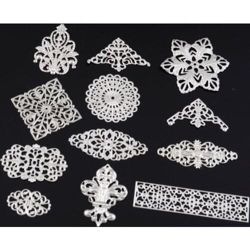 Free shipping! 10Pcs Silver Color Mixed Metal Filigree Wraps Connectors Metal Crafts Gift Decoration DIY Jewelry