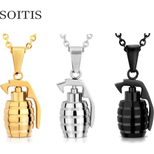 SOITIS Stainless Steel Chain Hiphop Hand Grenades Pendant Necklace Charms Men Fashion Jewelry Bombs Pendant Trendy Party