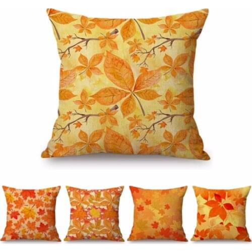 Nordic Autumn Fall Maple Leaf Hand Painting Cushion Cover Home Decoration Scenic Gold Leaves Orange Sofa Pillow Case 45x45cm