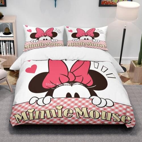 Disney Home textile Mickey Minnie mouse Bedding Set Cartoon Bed Children Bedclothes Children Bed set Couple Suit Queen king Size