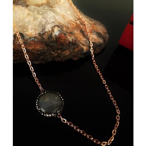Dr Stone Natural Stone Women Labrodorit Stone Rose Gold plated Necklace KRB159