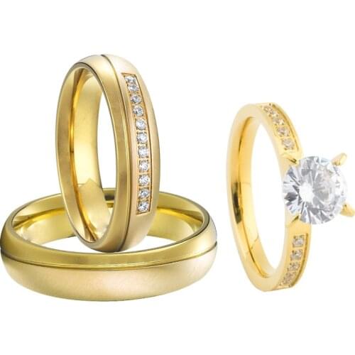 3pcs cz Moissanite Diamond Wedding Engagement Rings Set for Men And Women Ladies Gents I Love You Couple Ring 18k Gold Plated