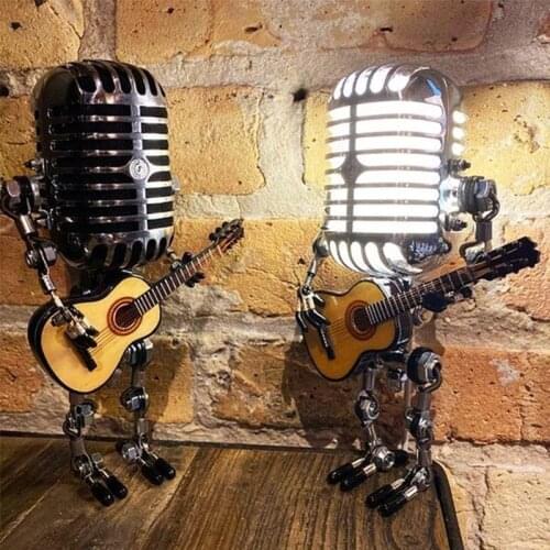 Creative Vintage Microphone Robot Touch Dimmer Lamp Table Lamp Robot Hand-held Guitar Decoration Home Office Desktop Ornaments