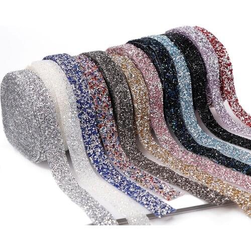 1 Yard Multicolor Shining Sewing Trim Crystal Motif Strass Hot Fix Resin Rhinestone Ribbon Appliques Dresses Shoes 1/1.5/2/3cm