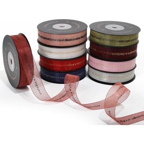 20mm Christmas Organza Ribbon Hot Stamping Letter Christmas Ribbon DIY Gift Ribbons Party Festival Decor Hairbows Accessories