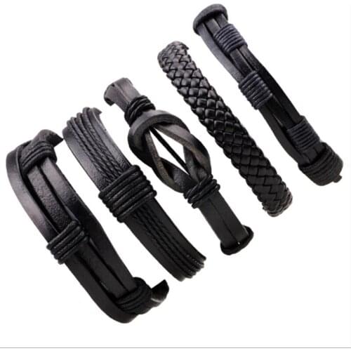 Hotting Mens leather Wrap Braid bracelets Handmade Multilayer DIY leather Wristband Hemp bracelets Jewelry Best Gifts