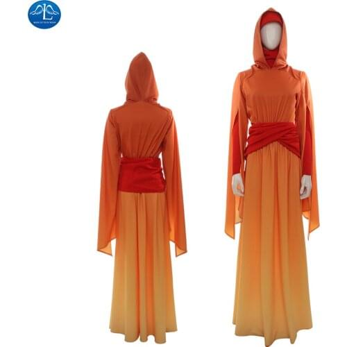 ManLuYunXiao Queen Padme Amidala Cosplay Costume Halloween Princess Handmaidens Dress Orange Robe Party Suit