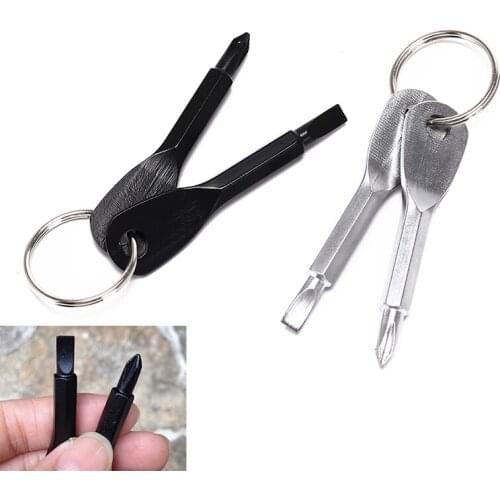 2PcsMultitool Car Key Ring EDC Screwdriver Set Pocket Outdoor Tool Set Keychain Sliver Black Stainless Steel Multi Tools