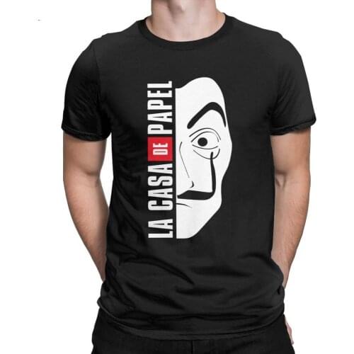 La Casa De Papel Mask Mens T Shirt Money Heist Vintage 100% Cotton House of Paper Tees Round Neck T-Shirt Plus Size Tops