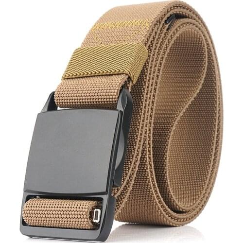 TJ-TianJun Men Elastic Belt With Alloy Magnetic Buckle Twill Weave Tactics Waistband Free To Adjust Length Outdoor Casual Girdle