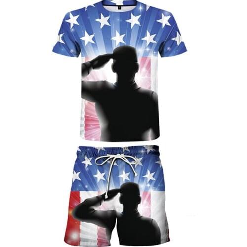 Men Sets 3D Print US Style Fashion Couple Male Female 6XL New Summer Shorts T Shirts With Pants